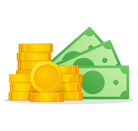 Illustration: Geldschein und Münzen