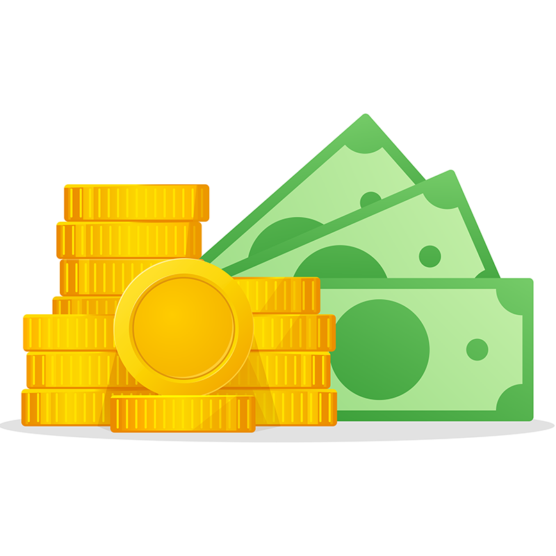 Illustration: Geldschein und Münzen