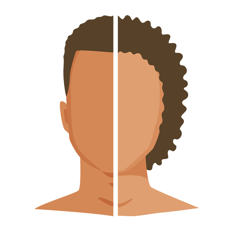 Illustration: halbes Gesucht von einem Mann und ein halbes Gesicht von einer Frau 